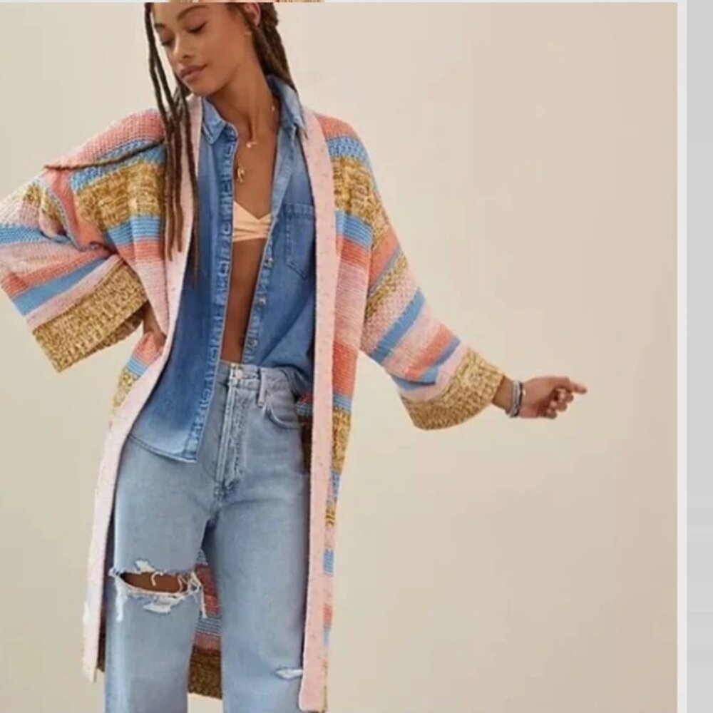 Anthropologie Textured Stripe Open Front Cardigan… - image 1